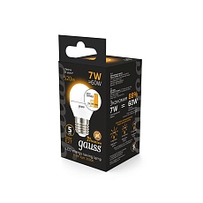 Лампа светодиодная диммируемая Gauss E27 7W 3000K матовая 105102107-S 2