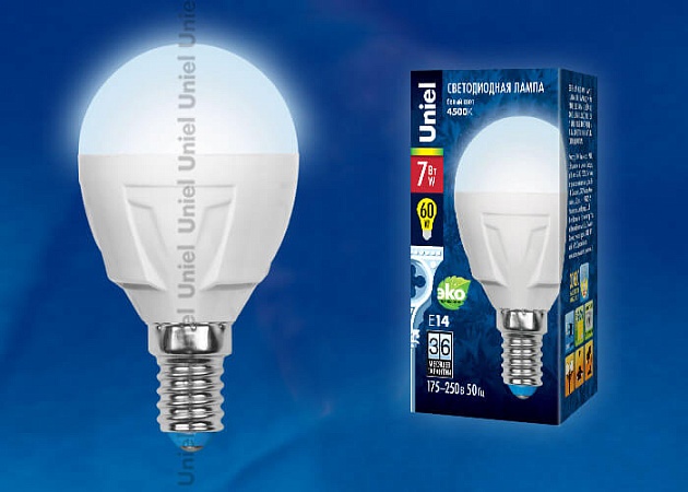 Лампа светодиодная Uniel E14 7W 4000K матовая LED-G45 7W/NW/E14/FR PLP01WH UL-00002417 фото 2