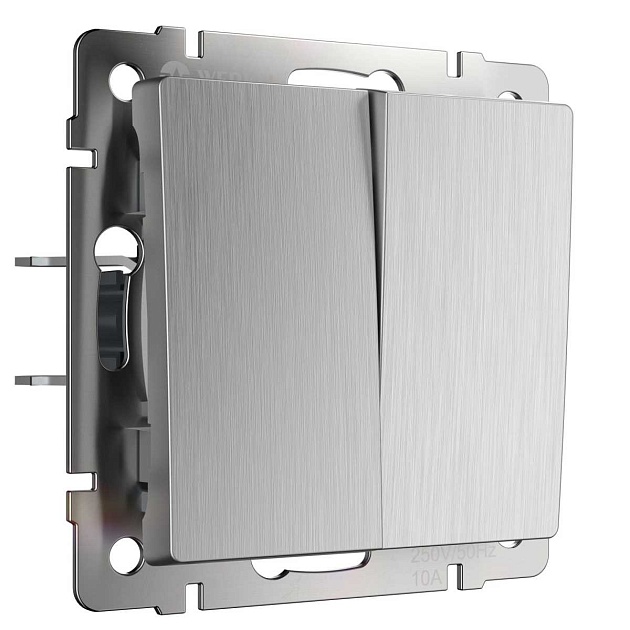 Выключатель двухклавишный Werkel (cеребряный рифленый) W1122009 4690389159626 Фото № 1