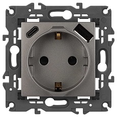 Розетка ЭРА Elegance 14-4108-16 2P+E 16A-250В со шторками с USB type-A+C 5В-3А титан Б0067695