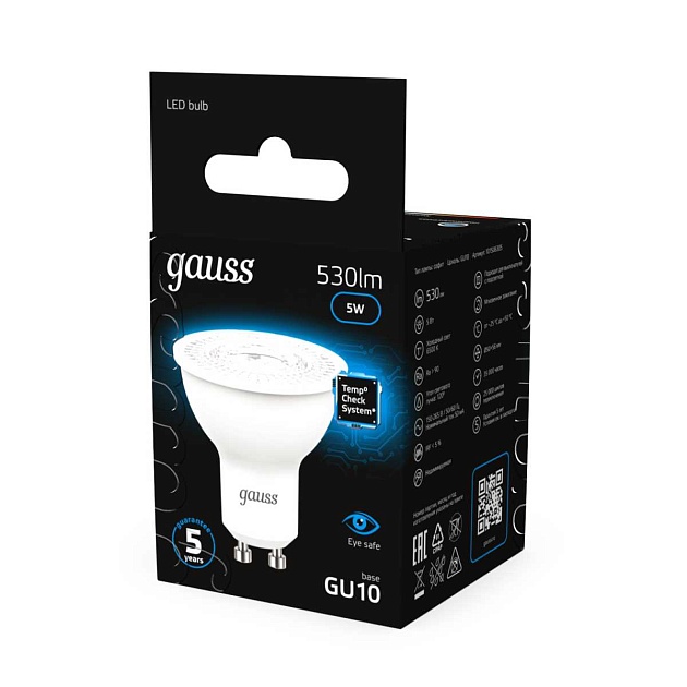 Лампа светодиодная Gauss GU10 5W 6500K матовая 101506305 Фото № 9