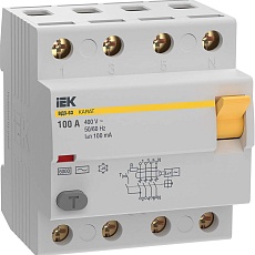 Выключатель дифференциальный (УЗО) KARAT ВД3-63 4P 100А 100мА 6кА тип AC IEK MDV20-4-100-100