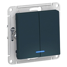 Выключатель двухклавишный Systeme Electric AtlasDesign 10A 250V с подсветкой изумруд ATN000853