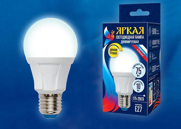 Лампа светодиодная диммируемая Uniel E27 10W 4000K матовая LED-A60 10W/4000K/E27/FR/DIM PLP01WH UL-00004286 Фото № 2
