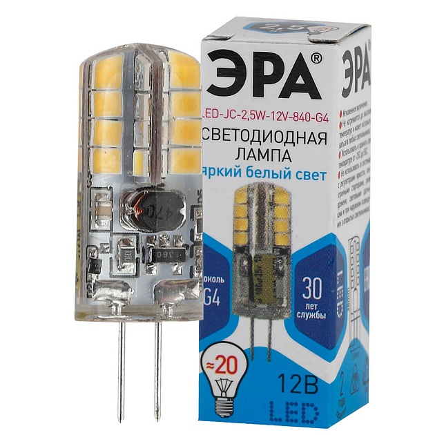 Лампа светодиодная ЭРА G4 2,5W 4000K прозрачная LED JC-2,5W-12V-840-G4 Б0033192 фото 3