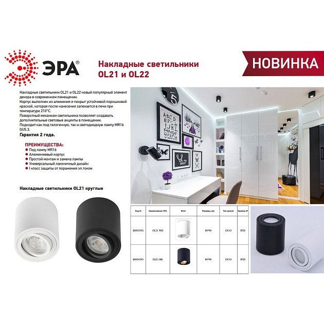 Накладной светильник ЭРА OL21 WH Б0054392 Фото № 2