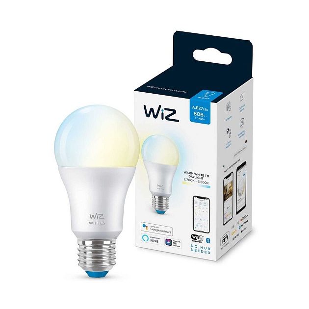 Лампа светодиодная диммируемая WiZ E27 8W 2700-6500K матовая Wi-Fi BLE 60W A60E27927-65TW1PF/6 929002383502 фото 