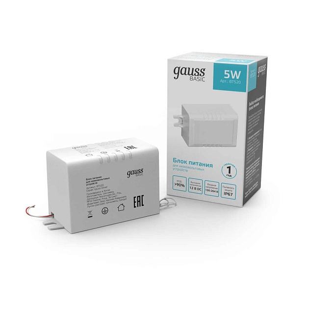 Блок питания Gauss 5W 12V IP67 BT520 Фото № 2