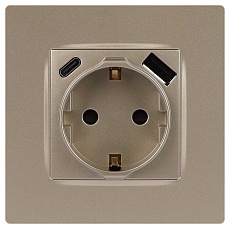 Розетка ЭРА Серия 12 12-4108-04 2P+E 16A-250В со шторками с USB type-A+C 5В-3А шампань Б0067727 3