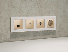 Комплект механизма компьютерной розетки AMBRELLA VOLT ALFA Шампань RJ-45(8P8C) CAT6 с шторкой QUANT (AP6120, VM188) MA612010 2