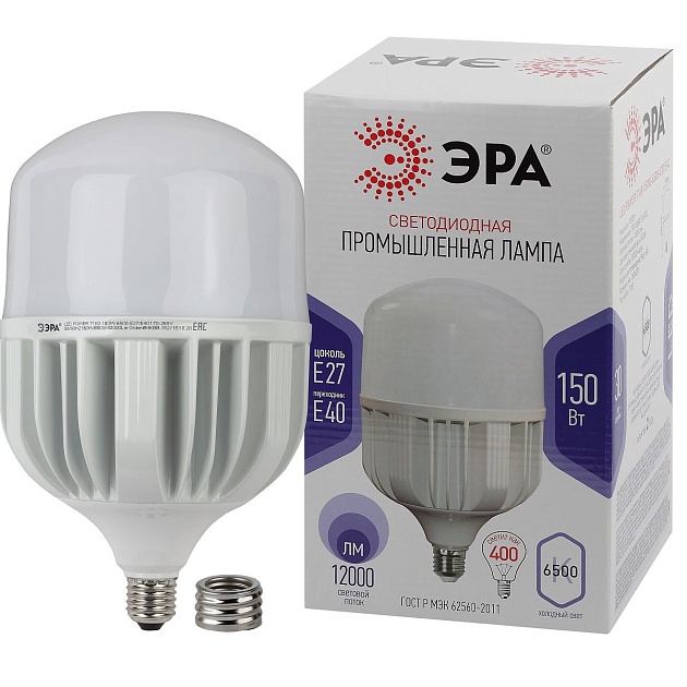 Лампа светодиодная сверхмощная ЭРА E27/E40 150W 6500K матовая LED POWER T160-150W-6500-E27/E40 Б0049106 фото 4