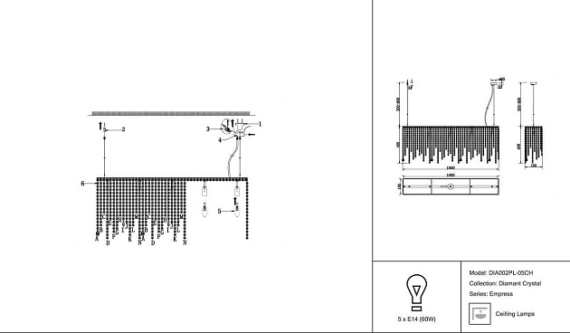 Подвесная люстра Maytoni Empress DIA002PL-05CH изображение 3 Подвесная люстра Maytoni Empress DIA002PL-05CH Фото № 3