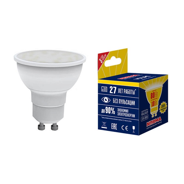 Лампа светодиодная GU10 10W 3000K матовая LED-JCDR-10W/WW/GU10/NR UL-00003842 Фото № 2