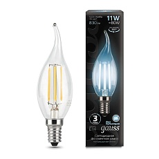 Лампа светодиодная филаментная Gauss E14 11W 4100К прозрачная 104801211 4