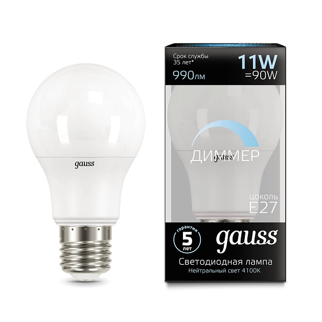 Лампа светодиодная диммируемая Gauss E27 11W 4100K матовая 102502211-D Фото № 1
