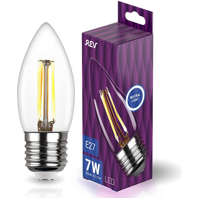 Лампа светодиодная филаментная REV С37 E27 7W DECO Premium нейтральный белый свет свеча 32489 8 фото 