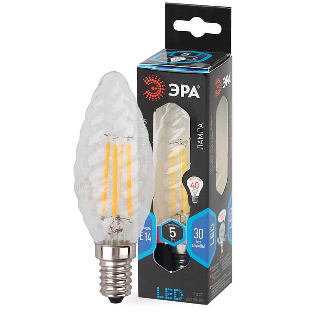 Лампа светодиодная филаментная ЭРА E14 5W 4000K прозрачная F-LED BTW-5W-840-E14 Б0027936 фото 3