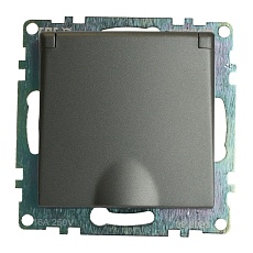 Розетка 2P+PE Stekker Катрин со шторками крышкой графит GLS16-7112-06 49424