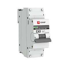 Автоматический выключатель 1P 63А (C) 10kA ВА 47-100 EKF PROxima mcb47100-1-63C-pro