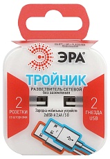 Разветвитель электрический ЭРА SP-2-USB-W на 2 розетки + 2xUSB 2400mA без заземления 10А белый Б0049531 3