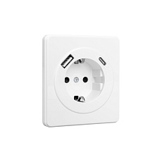 Розетка ROUND 1-ая с/з с/у з/ш 16А с USB A+C быстрой зарядки 5В/3А перламутр KRANZ KR-78-0704-1 3