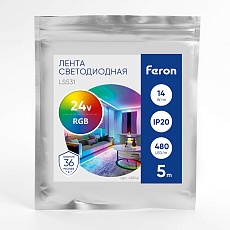 Светодиодная лента Feron 14W/m 480LED/m COB RGB 5М LS531 48946 1