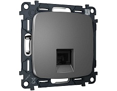 Комплект механизма компьютерной розетки RJ-45 экранированной с автоматической защитной шторкой OMEGA Антрацит серый QUANT (OP6620, VM185) MO662005