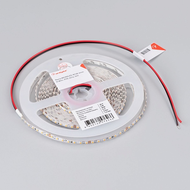 Светодиодная лента Arlight 5W/m 168Led/m 2216SMD дневной белый 5M MICROLED-M168-4mm 24V Day4000 046730 Фото № 2