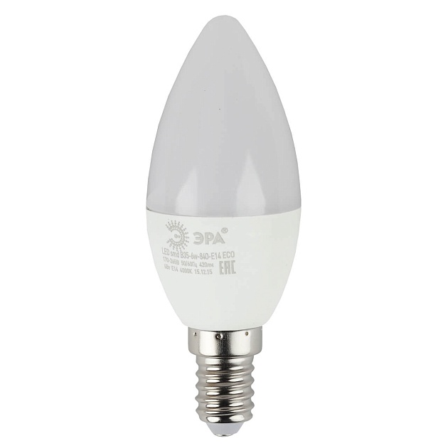 Лампа светодиодная ЭРА E14 6W 4000K матовая ECO LED B35-6W-840-E14 Б0020619 Фото № 1