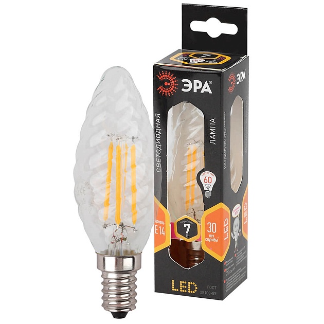 Лампа светодиодная филаментная ЭРА E14 7W 2700K прозрачная F-LED BTW-7W-827-E14 Б0027960 фото 4