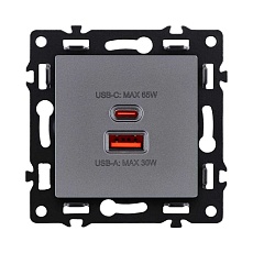 Розетка USB A+C 65W, серый Kollinger Asthetik AS-024GY