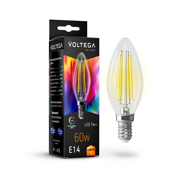 Лампа светодиодная Voltega E14 7W 2800K прозрачная VG10-C35E14warm7W-FHR 7152 фото 