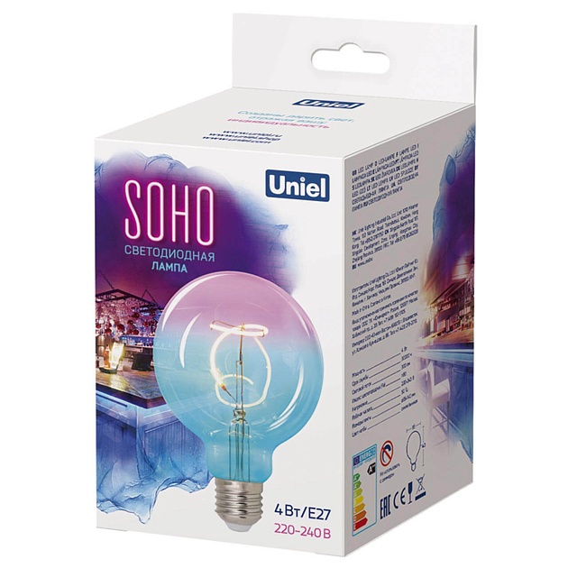 Лампа светодиодная филаментная Uniel E27 4W 2250K синяя LED-SF01-4W/Soho/E27/CW BLue/Wine GLS77TR UL-00005892 фото 3