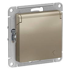 Розетка 2К+З Systeme Electric AtlasDesign 16A 250V со шторками и крышкой шампань ATN000546