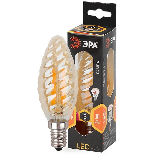 Лампа светодиодная филаментная ЭРА E14 5W 2700K золотая F-LED BTW-5W-827-E14 gold Б0027941 фото 2