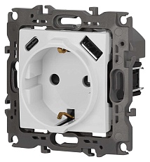 Розетка ЭРА Серия 12 12-4108-01 2P+E 16A-250В со шторками с USB type-A+C 5В-3А белый Б0067752 2
