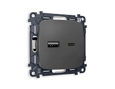 Комплект механизма розетки AMBRELLA VOLT OMEGA Графит мягкое касание 2USB A+C 20W (быстрая зарядка) QUANT (OP9110, VM177) MO911010