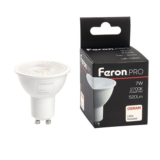 Лампа светодиодная Feron GU10 7W 2700K матовая LB-1607 38176 Фото № 1