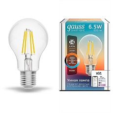 Лампа светодиодная диммируемая филаментная Gauss Smart Home Filament E27 6,5W 2000-6500K прозрачная 1220112 5