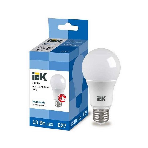 Лампа светодиодная IEK E27 13W 6500K матовая LLE-A60-13-230-65-E27 фото 