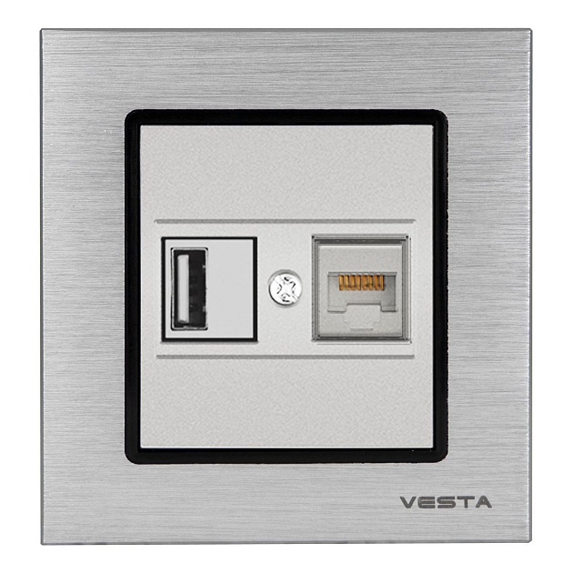 Розетка LAN/USB Vesta-Electric Exclusive Silver Metallic серебро FRZ00050502SRB фото 