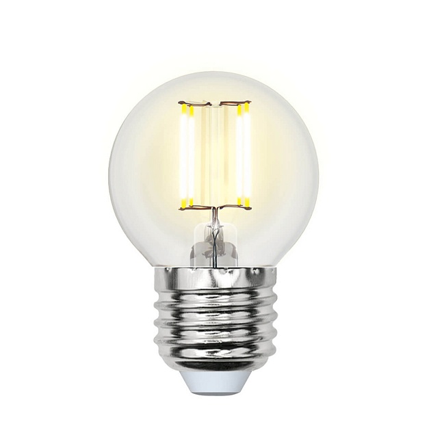 Лампа светодиодная филаментная Uniel E27 6W 4000K прозрачная LED-G45-6W/NW/E27/CL PLS02WH UL-00001370 фото 
