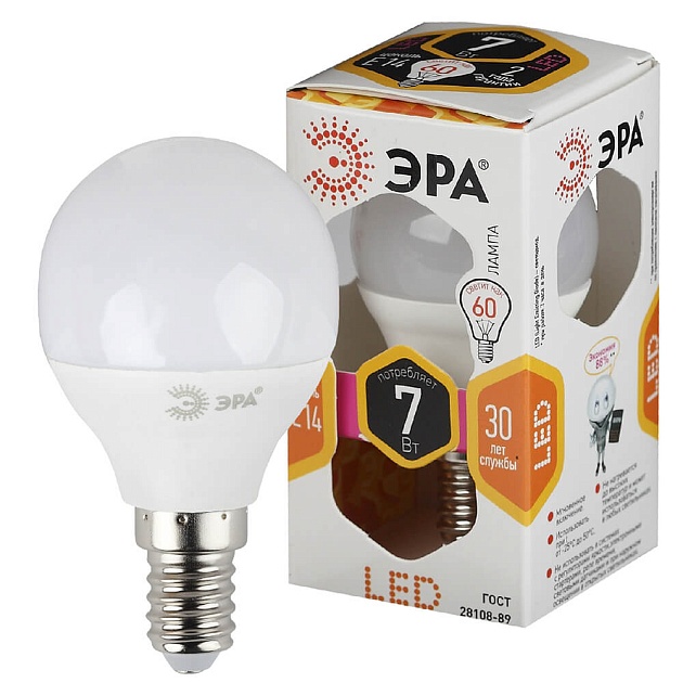 Лампа светодиодная ЭРА E14 7W 2700K матовая LED P45-7W-827-E14 Б0020548 фото 2