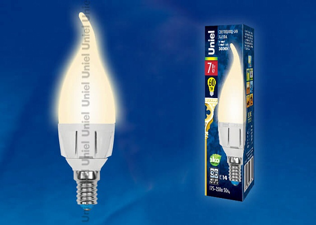 Лампа светодиодная Uniel E14 7W 3000K матовая LED-CW37 7W/WW/E14/FR PLP01WH UL-00002416 фото 2