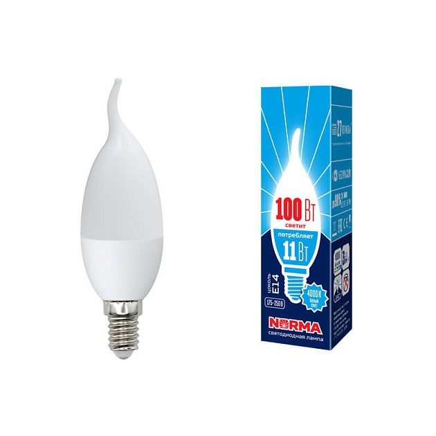 Лампа светодиодная E14 11W 4000K матовая LED-CW37-11W/NW/E14/FR/NR UL-00003816 фото 
