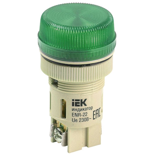 Лампа ENR-22 сигнальная d=22мм зеленый неон/240В цилиндр IEK BLS40-ENR-K06 Фото № 1