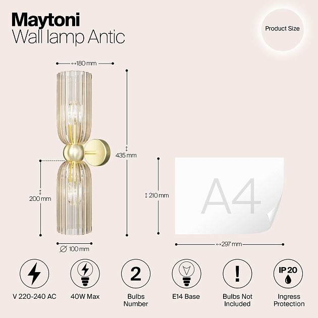 Настенный светильник Maytoni Antic MOD302WL-02CG Фото № 2