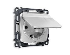 Комплект механизма электрической розетки AMBRELLA VOLT OMEGA Серебро глянец с/з с шторками и крышкой IP44 QUANT (OP4080, VM141) MO408010