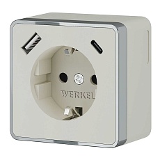 Розетка с заземлением, шторками и USB тип A+C Werkel Gallant слоновая кость W5071703 4690389179600
