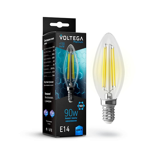 Лампа светодиодная Voltega E14 9W 4000K прозрачная VG10-C35E14cold9W-F 7135 фото 